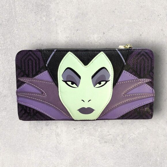 Disney Loungefly Maleficent Zip Wallet Sleeping Beauty Villain Purple Black READ - Picture 1 of 10